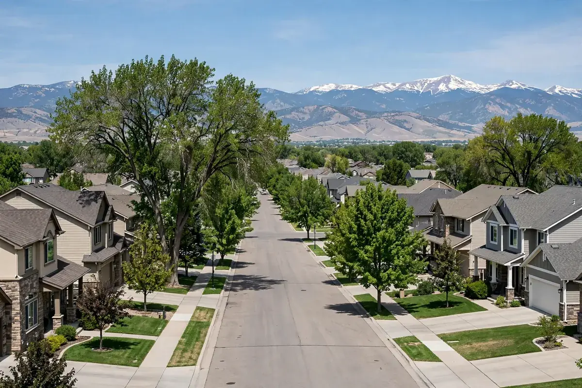 Suburban homes on a wide residential street in Thornton, Colorado
